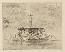 Louise Danse, La fontaine des jardins Borghèse, Bibliothèque Royale de Belgique