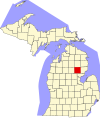 State map highlighting Ogemaw County