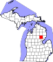 Harta statului Michigan indicând comitatul Ogemaw