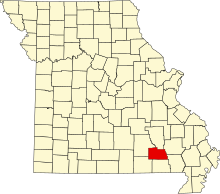 Location of Carter County in Missouri Map of Missouri highlighting Carter County.svg