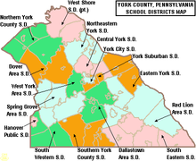 West Shore School District region in York County Map of York County Pennsylvania School Districts.png