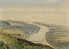 Max Bach (1841–1914): Blick von der Höhe auf die Rheinmündung, Rheineck und den Bodensee