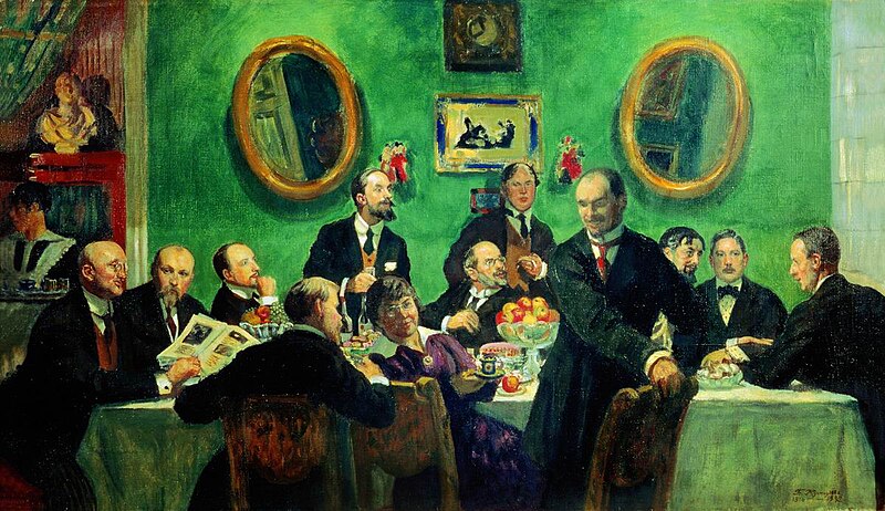 File:Mir iskusstva group by B.Kustodiev (1916-20, Russian museum).jpg