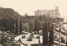 The gardens of Miramare Castle, ca. 1880 Miramare mit Garten.JPG