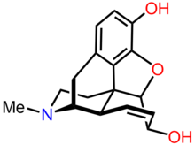 Same structure, but in a three-dimensional perspective. Morphine chemical structure in 3D.png