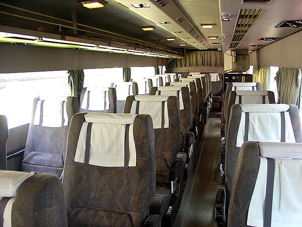 Interiors of coaches include many features not found in buses intended for shorter travel.