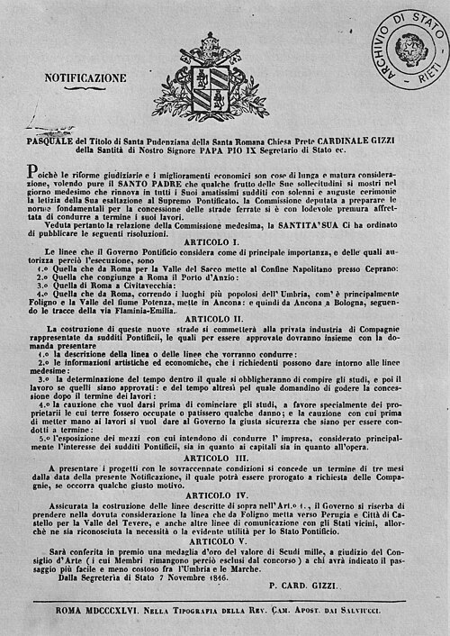 Act establishing the start of works, 7 November 1846