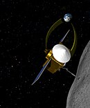 Rappresentazione artistica di OSIRIS-REx che raccoglie un campione dall'asteroide Bennu