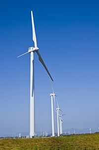 Clipper WindPower turbines installed at the Oaxaca I Lamatalaventosa Wind Farm in Mexico. Oaxaca I Lamatalaventosa Wind Farm.jpg