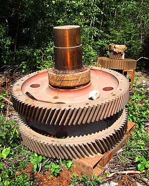 Dusty old gear at abandoned iron mine Smältarmossgruvan, Sweden.