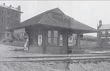 Hospital is partly visible to the left of Overbrook Station Overbrook Station.JPG