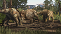 פכיריינוזאורוסים מתגוששים בקרב נגיחות במאבק המראה שצרטופסיים אלו חיו חיים חברתיים