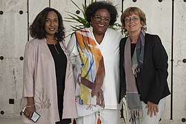 Pamela Coke-Hamilton, Mia Mottley and Isabelle Durant