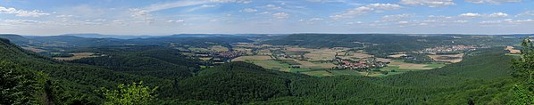 Panoramic view from the Heldrastein in Thuringia, near Hesse, Germany