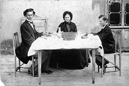 Crown Prince Ludwig (left) with his mother, Queen Marie (in the centre) and his younger brother Otto (on the right), circa 1863. Otto would become king after the death of his older brother in 1886, although he would not be able to properly rule as King of Bavaria due to his mental health problems. The photo was taken privately for a family album, as was in vogue among many nobles during the period, and was not published at the time. (Source: Wikimedia)