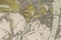 Ranelagh Street, Pimlico at the time was in the outskirt of London. (demolished, replaced by Ebury Street) Pimlico map 1810.png