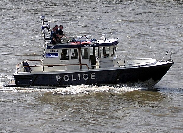 A Fast Response Targa 31 boat of the Marine Support Unit of the Metropolitan Police