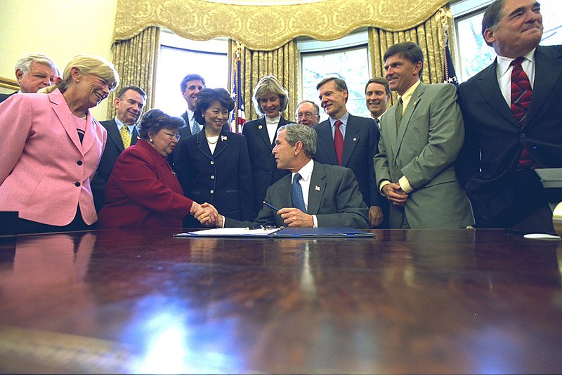File:President George W. Bush Shakes Hands with Senator Barbara Mikulski After Signing the Nurse Reinvestment Act of 2002.jpg