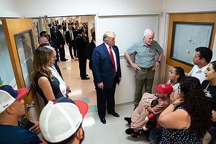 President Trump and Senator John Cornyn while they are visiting survivors of the 2019 El Paso shooting in El Paso, Texas, which was a hispanophobic terrorist attack