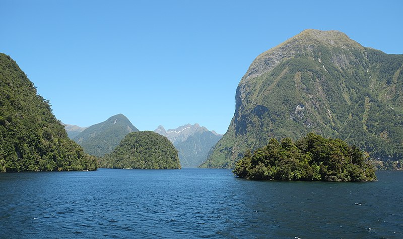 File:Rolla Island in front of Commander Peak and entrance to Hall Arm of Doubtful Sound.jpg