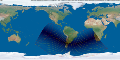 World map of the solar eclipse of December 14, 2020