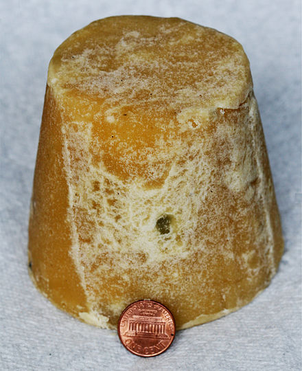 A block of Indian jaggery, a type of raw sugar