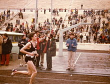 Sandoval finishing the IAAF Citizen Golden Marathon, in Athens, Greece in March 1982 Sandoval.jpg