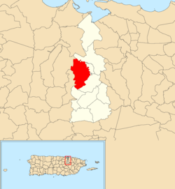 Location of Santa Rosa within the municipality of Guaynabo shown in red