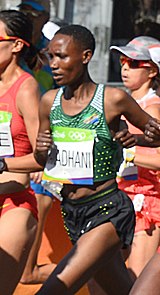 Sara Ramadhani competing in the women's marathon at the 2016 Summer Olympics. Sara Ramadhani Rio 2016.jpg