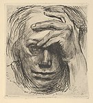 Selbstbildnis mit der Hand an der Stirn, 1910, Strichätzung, Kaltnadel