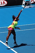 Williams serving during a match at the Australian Open Serena Williams 2015 AO3.jpg