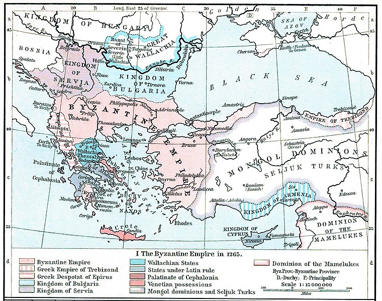 The Duchy of Naxos and states in the Morea, carved from the Byzantine Empire, as they were in 1265 (William R. Shepherd, Historical Atlas, 1911)