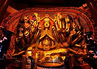 Tang dynasty (896 AD) carved stone statue of Qianshou Guanyin in Shengshui Temple (內江聖水寺) in Neijiang, Sichuan, China