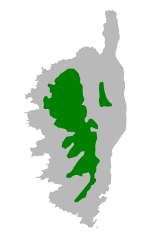 Répartition de la Sittelle corse sur l'île, selon l'Union internationale pour la conservation de la nature[1].