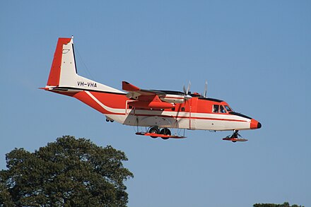 Skytraders ski-equipped CASA 212-400 about to land at Sydney