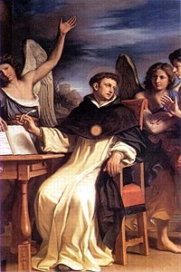St. Thomas Aquinas writing the hymn of the Holy Sacrament (by Giovanni Barbieri Guercino) – 1662.jpg
