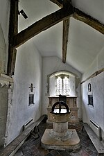 Thumbnail for File:Stoke Charity, St. Mary and St. Michael Church, c12th font in c14th west bay to aisle - geograph.org.uk - 6313740.jpg
