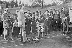 Trophy presentation to Harold Hilton, winner of the 1911 U.S. Amateur, by Silas H. Strawn, President of the USGA Strawn Hilton.jpg