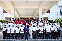 The East Timor delegation meets with President Francisco Guterres. Team Timor-Leste SEA 2019 meeting president 2019-11-15.jpg