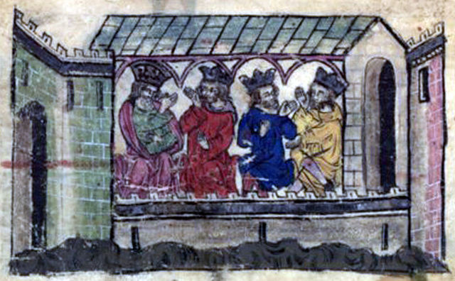 A 14th century French illustration of Tokhta and his cousins, Temür, Chabar and Oljaitu.