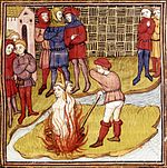 ציור מהמאה ה-14 המתאר שריפת טמפלרים על המוקד באשמת כפירה