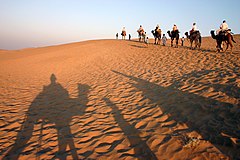 Camel ride in sand dunes, Thar desert, Jaisalmer.