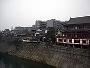 The Chinese tranditional style houses along the Fu river bank at Nanjinjie, Hechuan, Chongqing