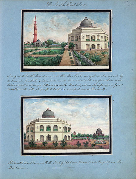 Dilkhusa (Delight of the Heart) the country house of Metcalfe, in Mehrauli, Metcalfe album, 1843
