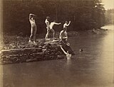 Eakins' students swimming naked in Dove Lake, c. 1883–84