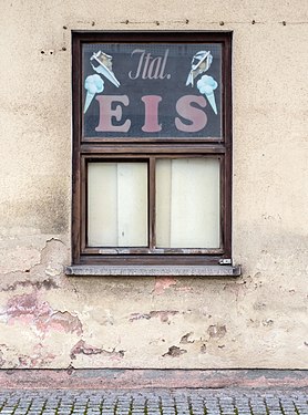 Handing out window of a former Italian ice cream maker in Germany