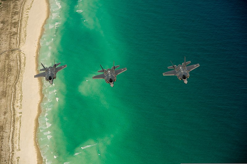 File:U.S. Air Force F-35A Lightning II aircraft assigned to the 58th Fighter Squadron, 33rd Fighter Wing fly in formation over the northwest coast of Florida May 16, 2013 130516-F-XL333-980.jpg