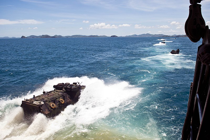 File:U.S. Marine Corps assault amphibious vehicles leave the well deck of the amphibious dock landing ship USS Tortuga (LSD 46) in preparation for a joint amphibious assault exercise with the Royal Thai Navy as part 130609-N-IY633-115.jpg