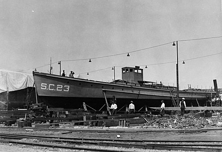 S.C. 23 under construction at the New York Navy Yard at Brooklyn, New York, on 15 September 1917. USS SC-23 under construction.jpg