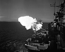 USS Saint Paul firing the last shots of the blockade on July 27, 1953 USS Saint Paul (CA-73) shelling Korea 1953.jpeg